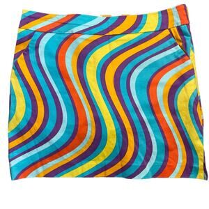 Loudmouth Women's Skort in Turquoise, Yellow, Purple & Orange Wave Print